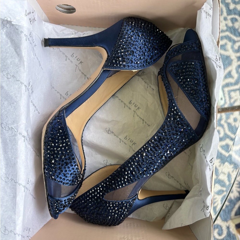 Paradise London Catrina Navy Satin Pumps size 8